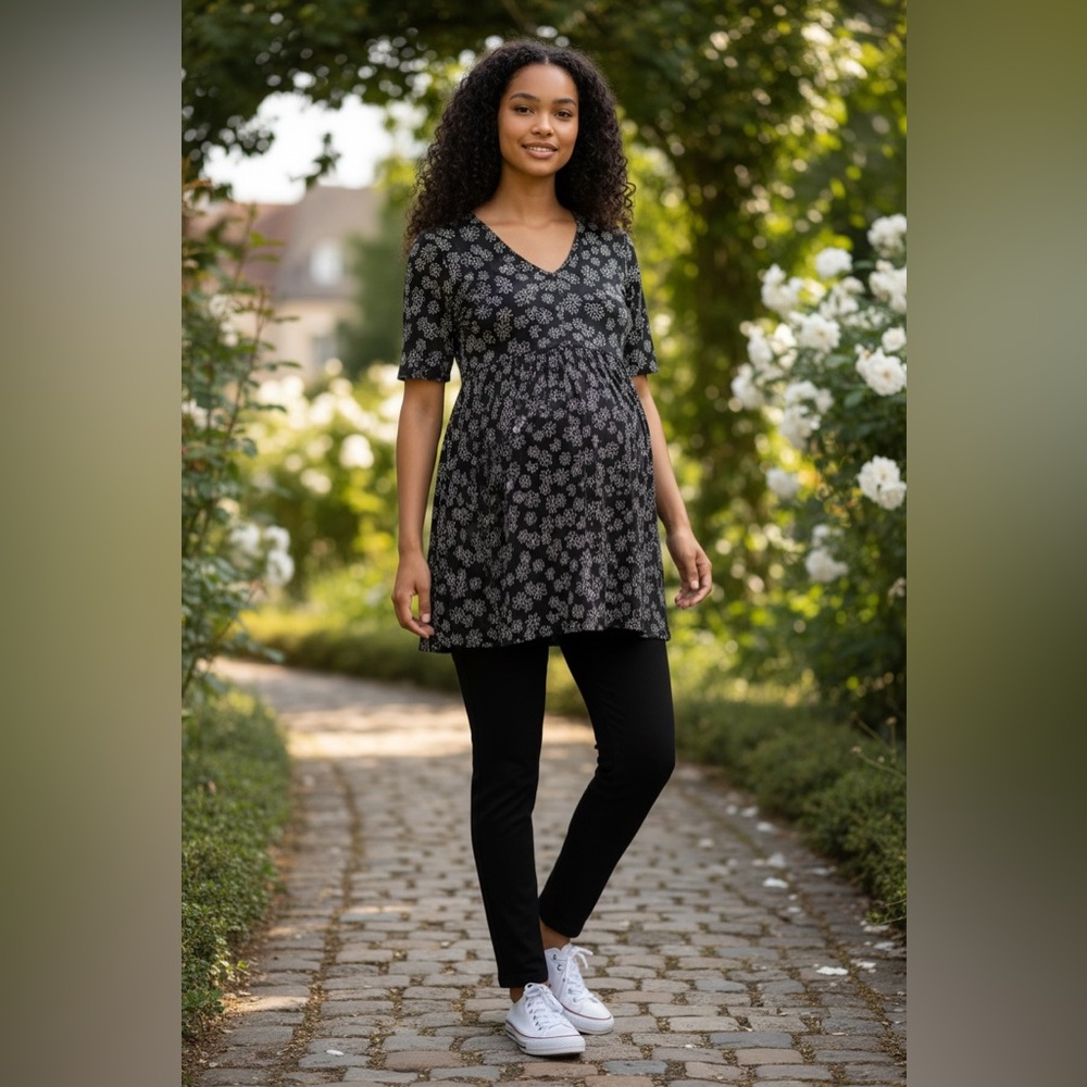 Motherhood Black Floral Tunic - M